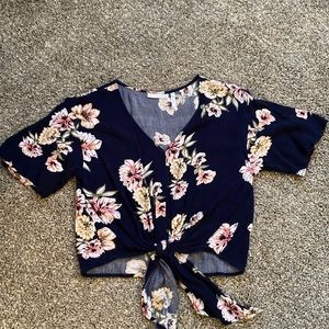 LUQ floral tie blouse